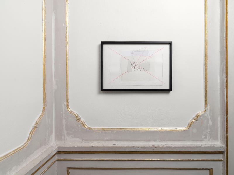 Studio per 'Teogonia', 2024, pencil, red pencil and collage on paper, 40 x 59 cm (unframed) - h 42 x 61 x 3,5 cm (framed) 
