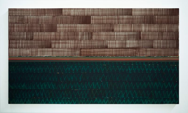 Fisuras de horizonte, 2022, vinyl, dispersion and dry pigment on canvas, 112 x 198 cm