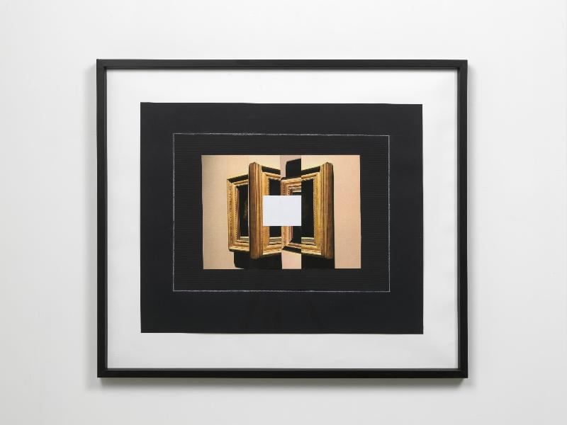 Studio per 'Stanza delle apparizioni', 2018, white pencil and collage on black paper applied on white paper, 60 x 70 cm (unframed) - 62 x 72 x 3,5 cm (framed) 