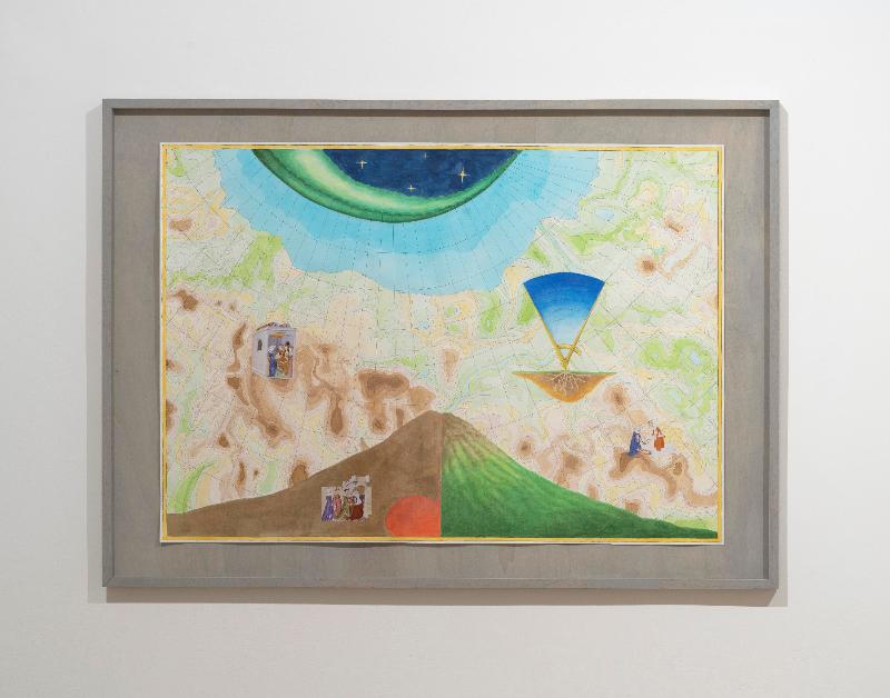 Cartografia della citt delle dame, 2022,china and collage on paper, 125 x 85 cm (unframed) - 103 x 143,2 x 3,5 cm (framed)
