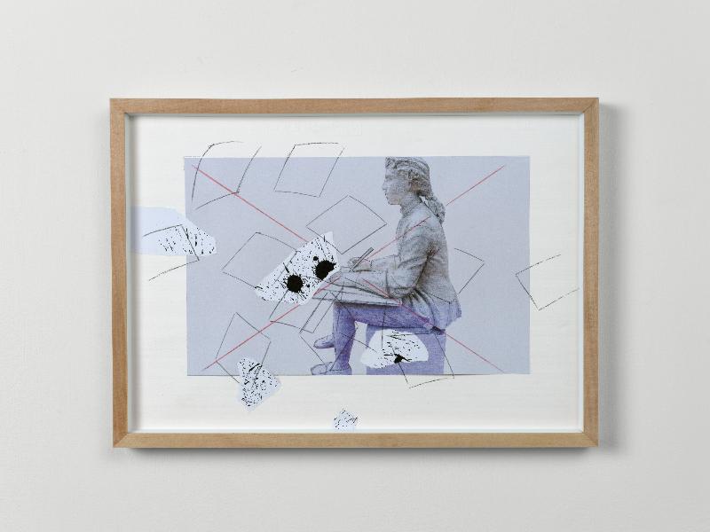 Studio per 'Firmamento', 2024, pencil, red pencil and collage on paper, 35 x 50 cm (unframed) - h 37,5 x 52 x 3,5 cm (framed) 