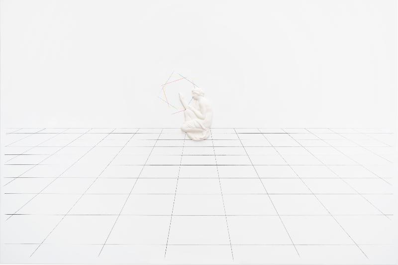 Giulio Paolini, La Musa (allorizzonte), 2016-19, high-relief in plaster, black pencil and coloured pencils on primed canvas, cm 160 x 240