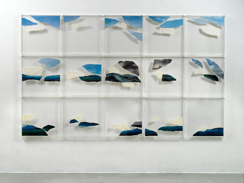 Detto (non) fatto, 2010, fragments of manuscript and fragments of xerox, reproductions in plexiglas cases, fifteen plexiglass case 60 x 60 x 5 cm each, overall variable dimensions, exhibition overall dimensions h 187 x 313 x 5 cm 
